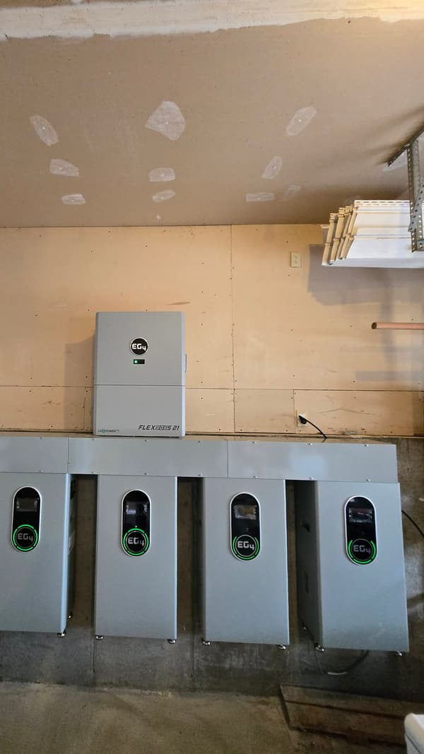 EG4 FlexBoss inverter with five EG4 batteries in a Payson, Utah garage