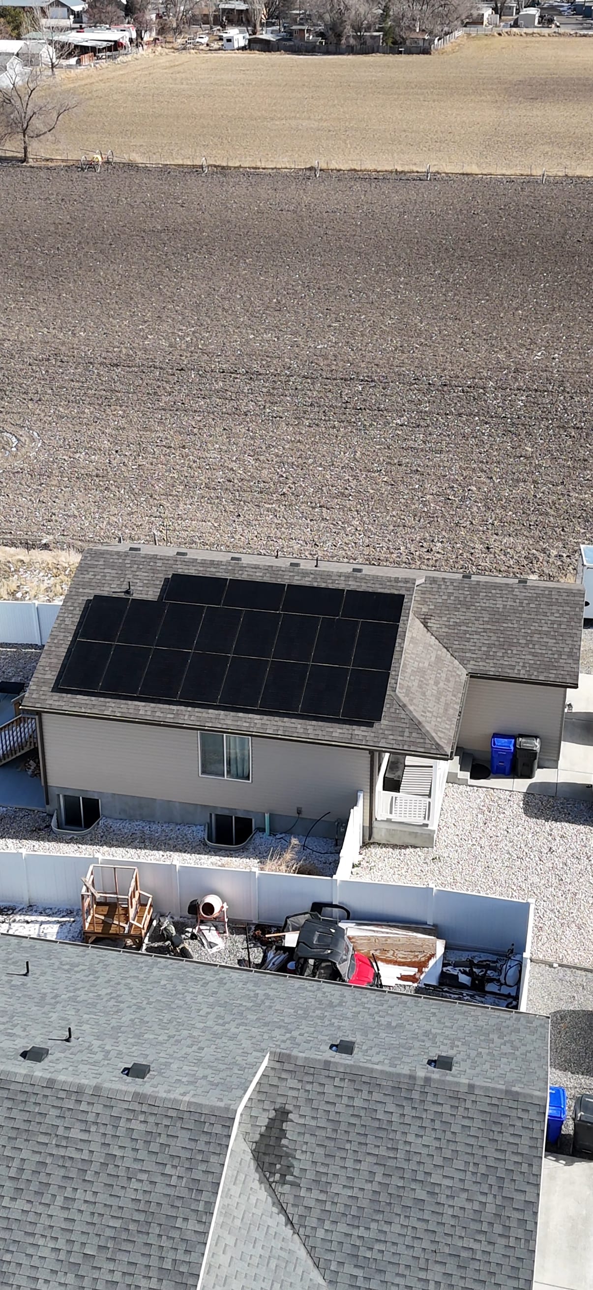 [Trina panels] High-altitude drone view of completed Grantsville solar project
